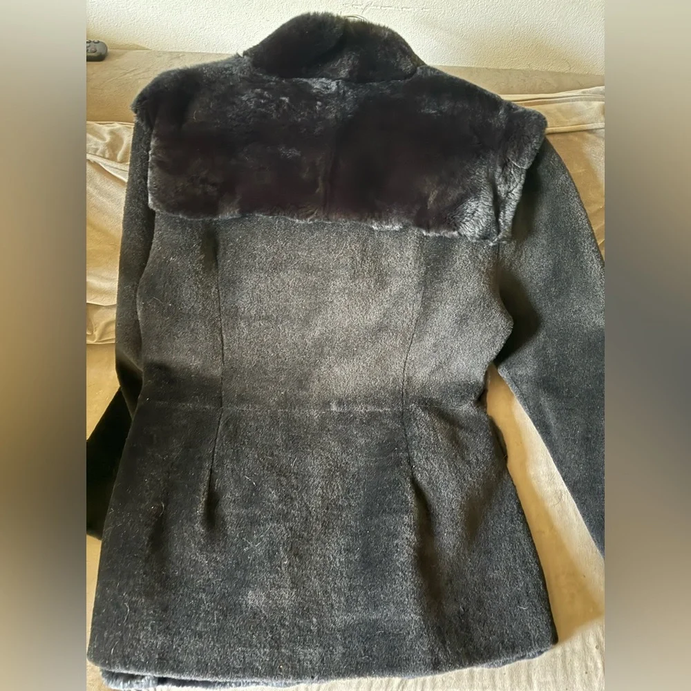 Blue Duck Rex rabbit Fur & lamb flocking Shearling Coat medium - Picture 3 of 5